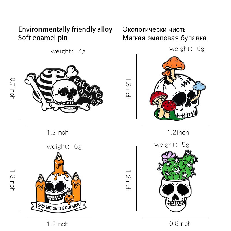 Ghim cài áo QIHE JEWELRY trang trí kiểu đầu lâu halloween phong cách gothic bằng hợp kim