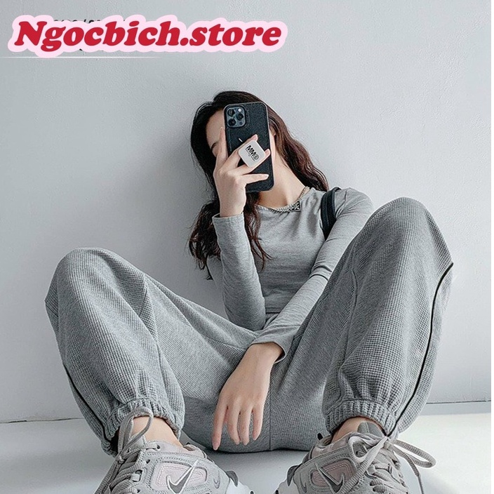 Quần jogger thể thao dày dặn chất tổ ong phong cách Ulzzang, quần bomber nữ