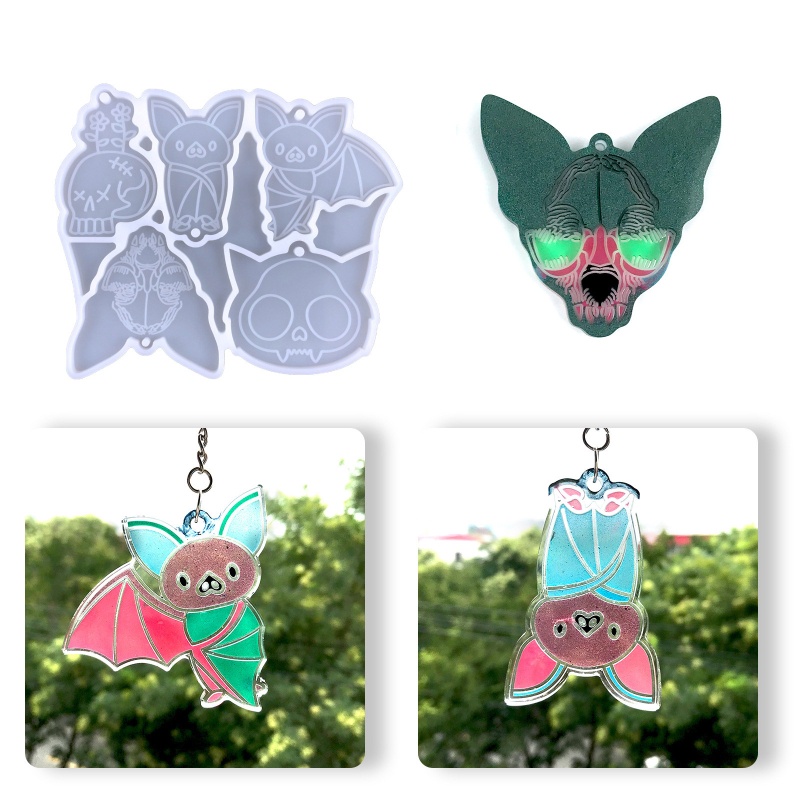 Khuôn Silicone Làm Móc Khóa / Móc Khóa Hình Đầu Lâu / Dơi Phong Cách Gothic Cho Nam Và Nữ