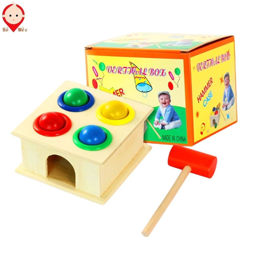 Đồ Chơi Đập Bóng Búa Gỗ Hammer Case 4 Bóng Cho Bé Học Màu Sắc, Rèn Luyện Vận Động - Shop Bố Mốc