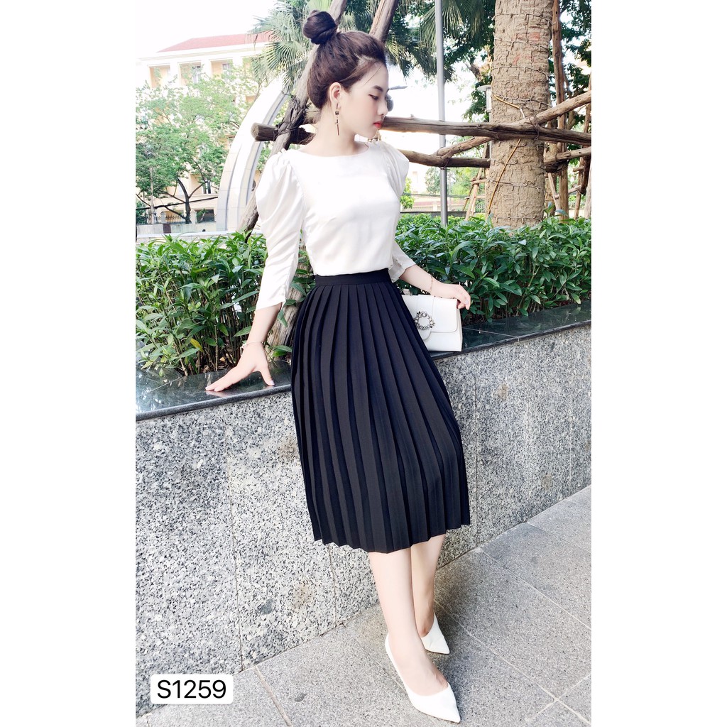 Set áo trắng cổ oval kèm chân váy midi S1259 - Đẹp Shop DVC (Kèm ảnh thật trải sàn do shop tự chụp) | BigBuy360 - bigbuy360.vn