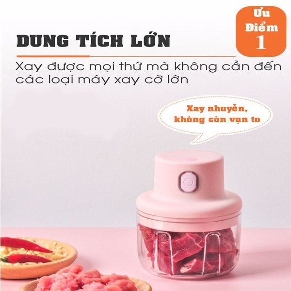 Máy xay tỏi ớt cầm tay mini đa năng - Máy xay sinh tố đồ ăn dặm cho bé 250ml