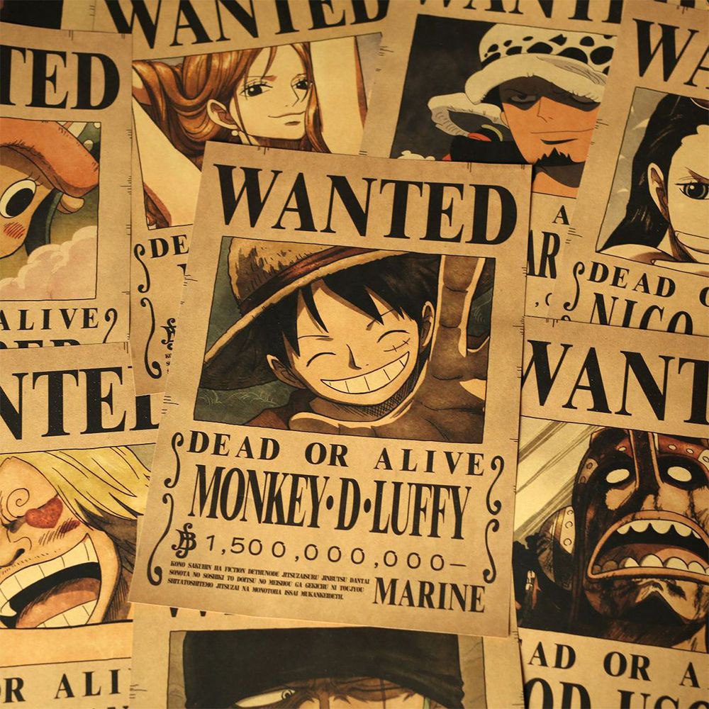 Set 10 áp phích trang trí phòng khách hình các nhân vật trong anime One Piece phong cách vintage
