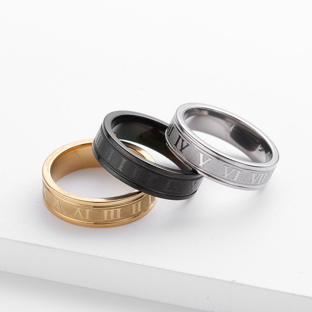 Nhẫn thép titan nhiều màu chữ số La Mã cổ điển thời trang cho nam và nữ
