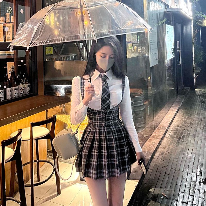 Set Áo Sơ Mi Ngắn + Áo Khoác Không Tay + Chân Váy Thiết Kế Mới Ngọt Ngào Thời Trang Mùa Xuân Dành Cho