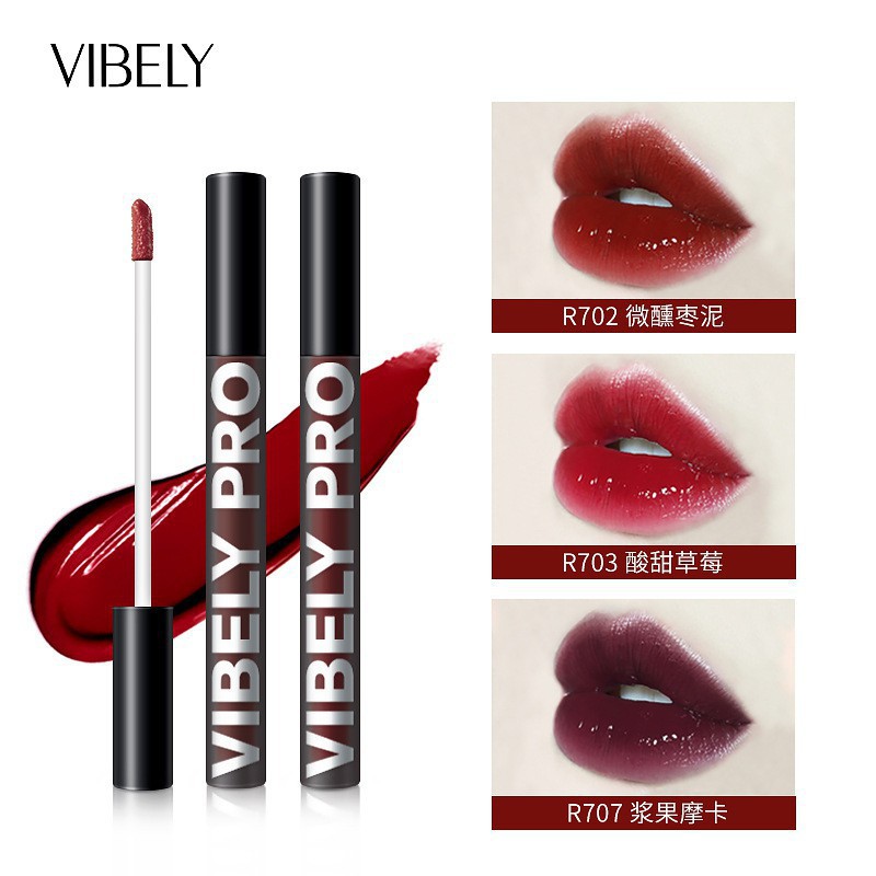 Son Tint Bóng VIBELY 970 Tone Đỏ Đen Quyền Lực Auth Nội Địa