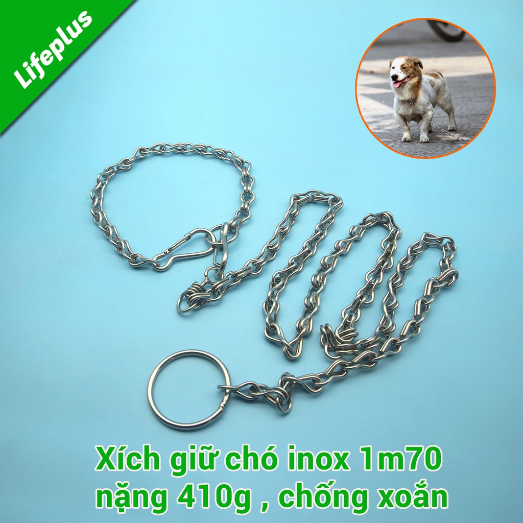 Xích giữ chó inox 1m70 nặng 410g , chống xoắn, có thể thu ngắn bằng khớp