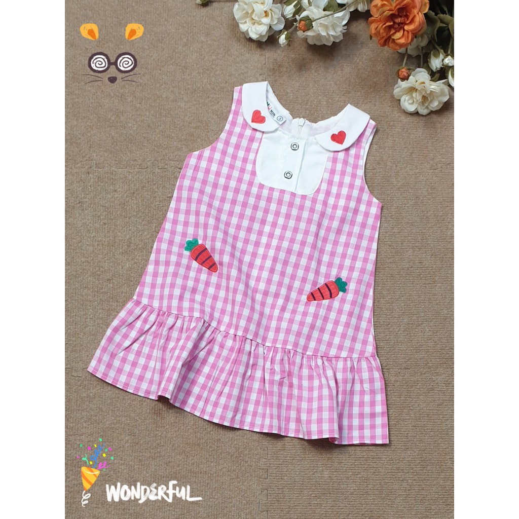 SIZE 9-14  ĐẦM CARO THÊU HÌNH TIM VÀ CAROT HIỆU SCHUKIDS
