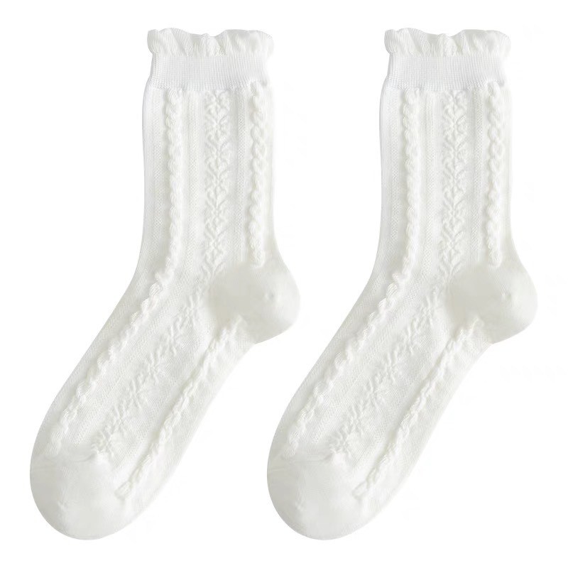 Tất Lolita cao cổ phối ren bèo màu trắng phong cách tiểu thư Hàn Quốc meimei.qc
