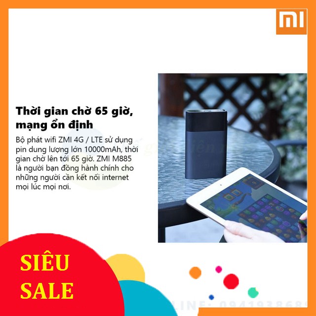 Bộ phát Wifi 4G di động kiêm sạc dự phòng Xiaomi ZMI MF885 - Bảo hành 12 thán