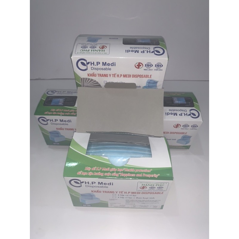Khẩu trang Y Tế 4 lớp kháng khuẩn hộp 50 chiếc chống bụi min, khói độc hại, diệt vi khuẩn