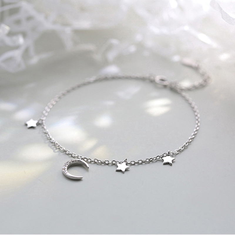 Vòng tay nữ hình mặt trăng ngôi sao mạ bạc thời trang Silver Chain Bracelets Moon Star Pendant Bracelet Women Fashion Jewelry | BigBuy360 - bigbuy360.vn