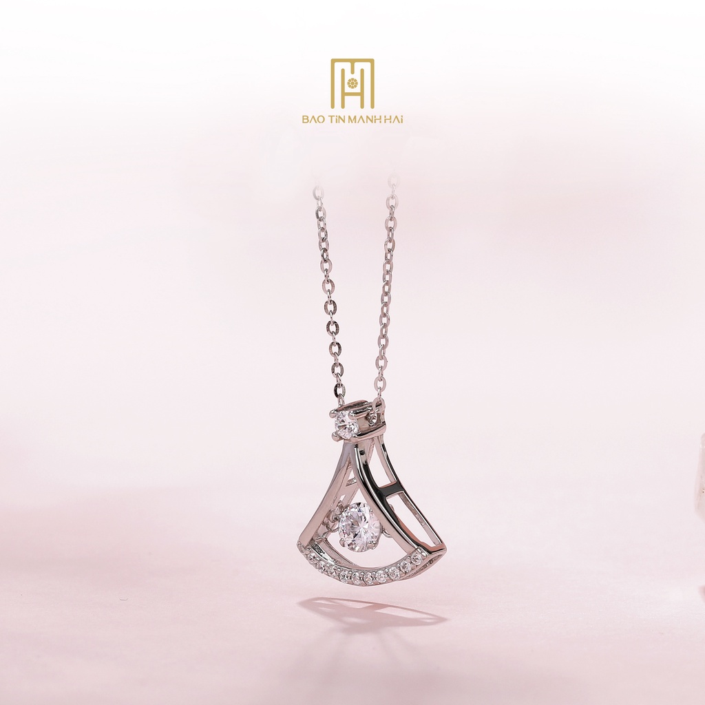 Dây chuyền bạc xi cao cấp hình cách hoa gắn đá tâm viền phong cách HQ trẻ trung DB10 Bảo Tín Mạnh Hải