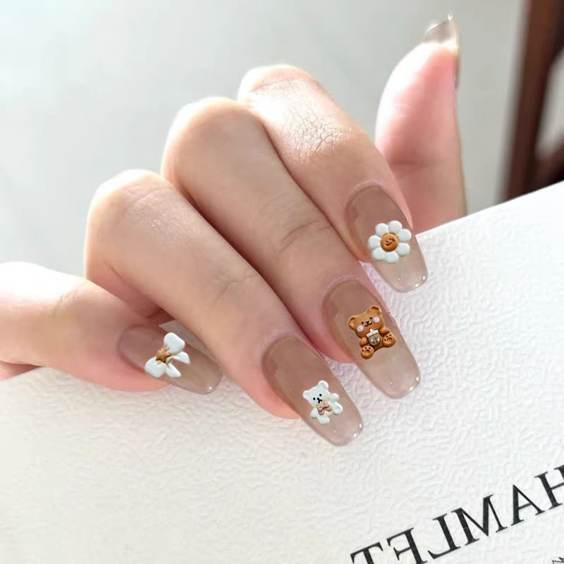 1 Tờ Miếng Dán Móng Tay Dập Nổi Hình Gấu Hoạt Hình 5D Sáng Tạo Dễ Thương