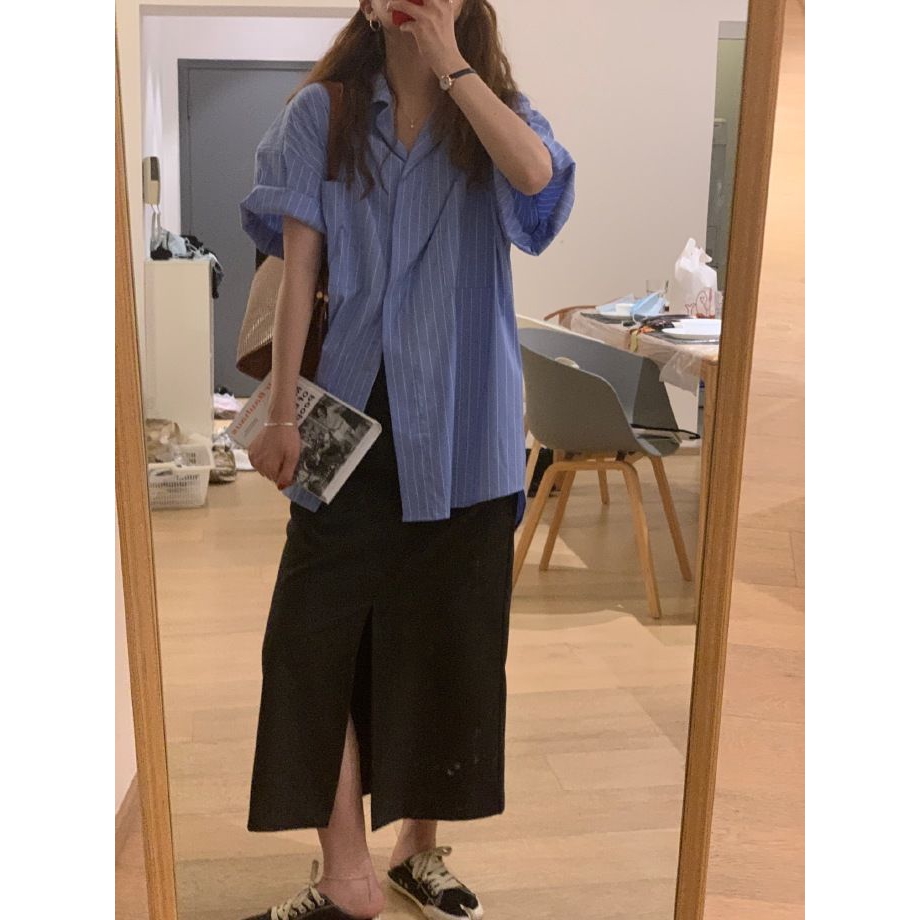 Áo Sơ Mi Tay Ngắn Họa Tiết Kẻ Sọc Thời Trang Hàn Quốc 17566 | BigBuy360 - bigbuy360.vn