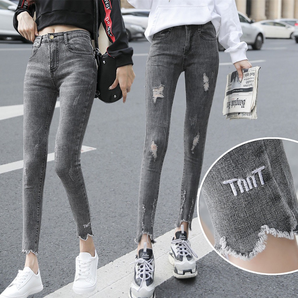 Quần jean℗Quần tây nữ denim kiểu mới phiên bản hàn quốc phần mỏng vừa vặn phù hợp tất cả các lỗ giảm béo sờn chân bút ch