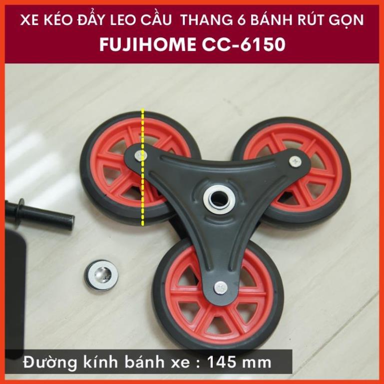 Xe đẩy hàng leo cầu thang 6 bánh Fujihome 150kg, thương hiệu NhậtBản, xe kéo hàng leo cầu thang gấp gọn siêu thị đa năng