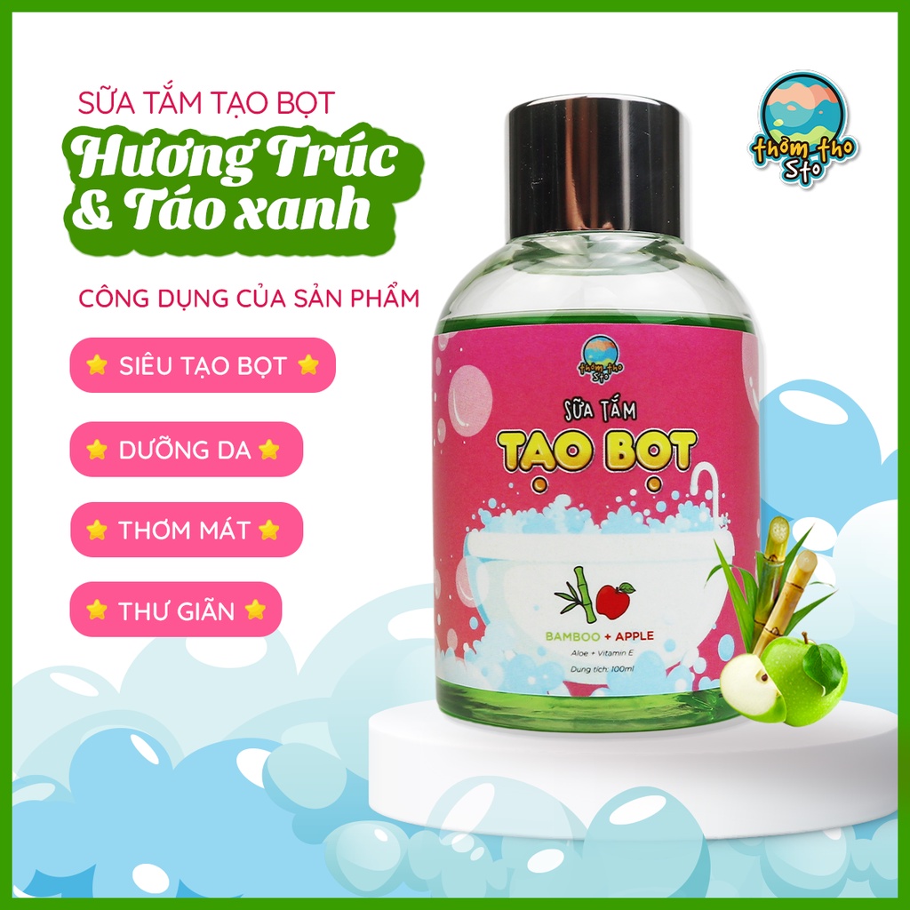 Sữa tắm siêu tạo bọt bồn tắm hương TRÚC VÀ TÁO XANH, bubble bath gel, Thơm Tho Sto