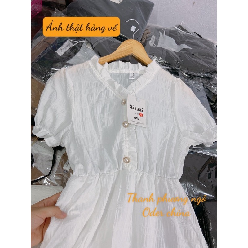 Đầm trắng khuy cúc ngực bồng bềnh nhẹ nhàng hàng 2 lớp cộc tay | BigBuy360 - bigbuy360.vn