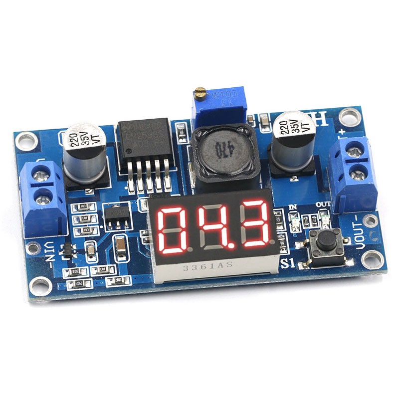 Mô Đun Điều Chỉnh Điện Áp LM2596 BUCK 3A DC-DC + Vôn Kế LED Xanh