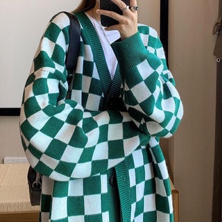 [SẴN ĐEN] Áo cardigan len mỏng kẻ caro