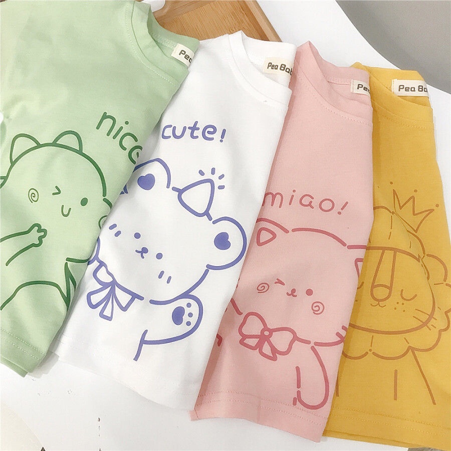 Áo Thun Cotton Tay Ngắn In Họa Tiết Hoạt Hình Phong Cách Hàn Quốc Thời Trang Mùa Hè Cho Nữ