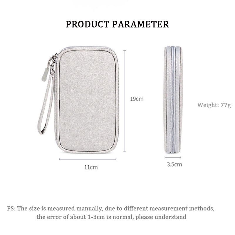 Túi đựng dây cáp/tai nghe kỹ thuật số có khóa kéo di động sắp xếp gọn gàng