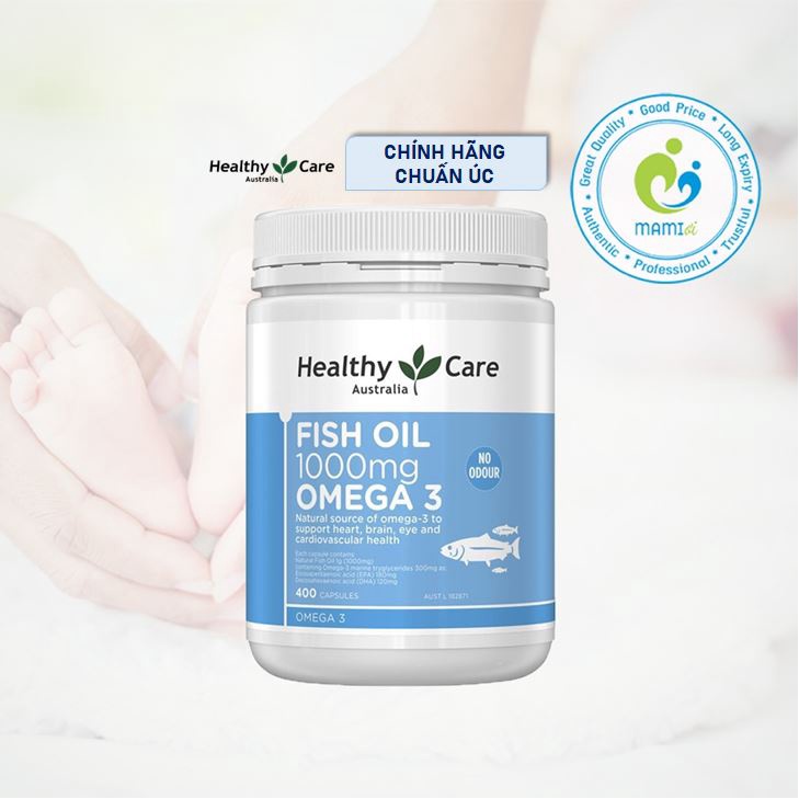 Viên dầu cá (400v) bổ sung DHA, tốt cho xương khớp cho người từ 6 tuổi trở lên Healthy Care Fish Oil Omega-3 1000mg, Úc