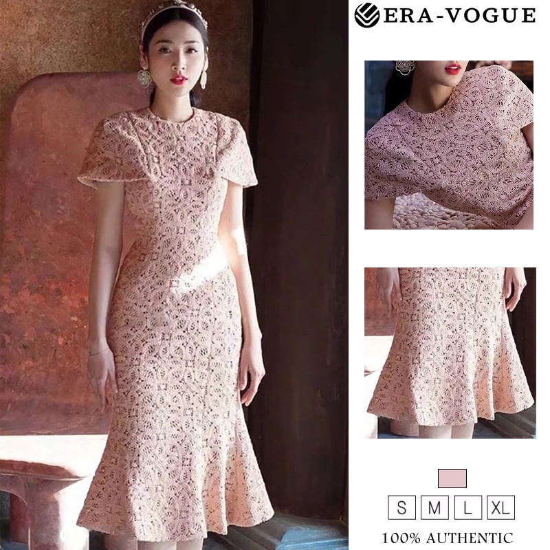 Eravogue🌷 Đầm Hồng Tay Ngắn Cổ Điển Phong Cách Mới Thời Trang Mùa Xuân Dành Cho Nữ 9915
