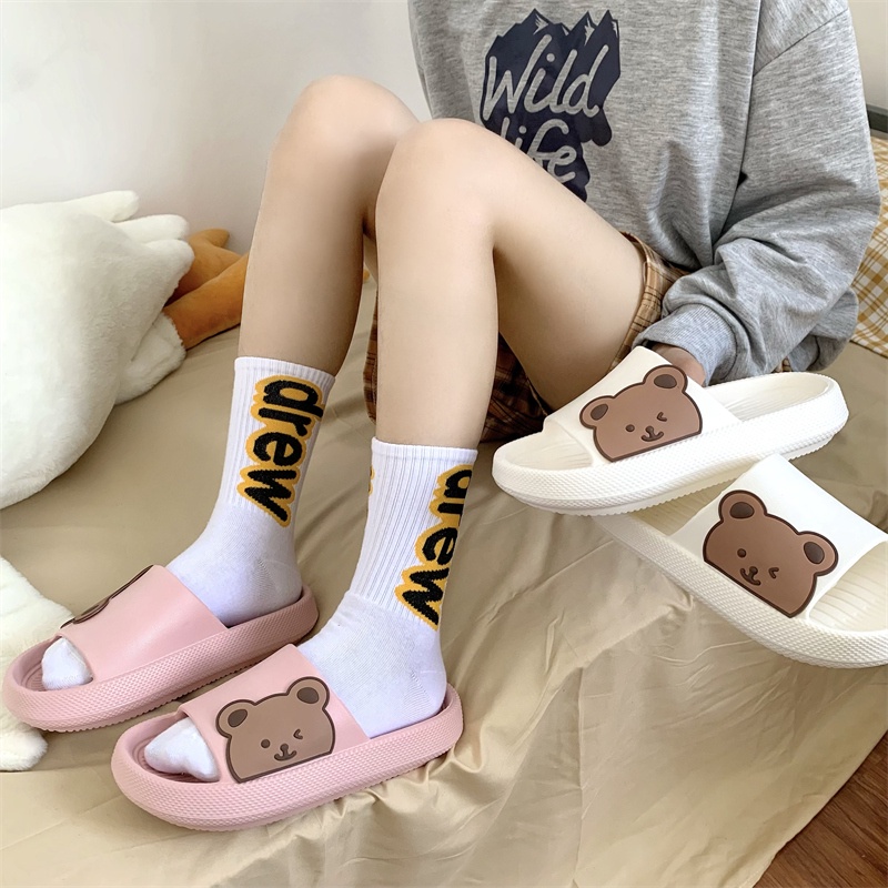 JY409-C3 GẤU NGANG DÉP BÁNH MÌ QUAI NGANG NAM NỮ  nhựa EVA stiker mặt GẤU NGANGi, đế dày hàng chuẩn QC