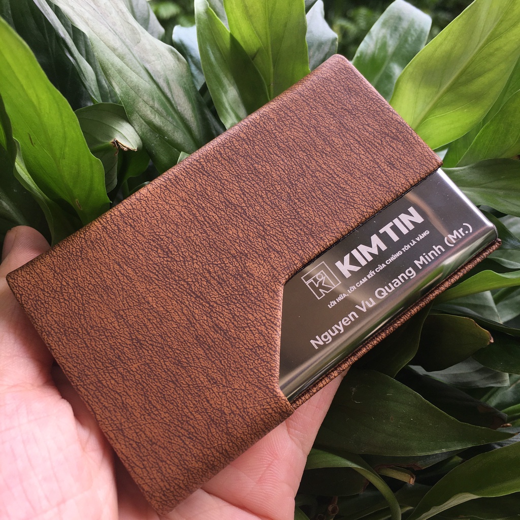 Ví namecard màu nâu sang trọng dành cho nam nữ, bán sẵn mẫu trơn