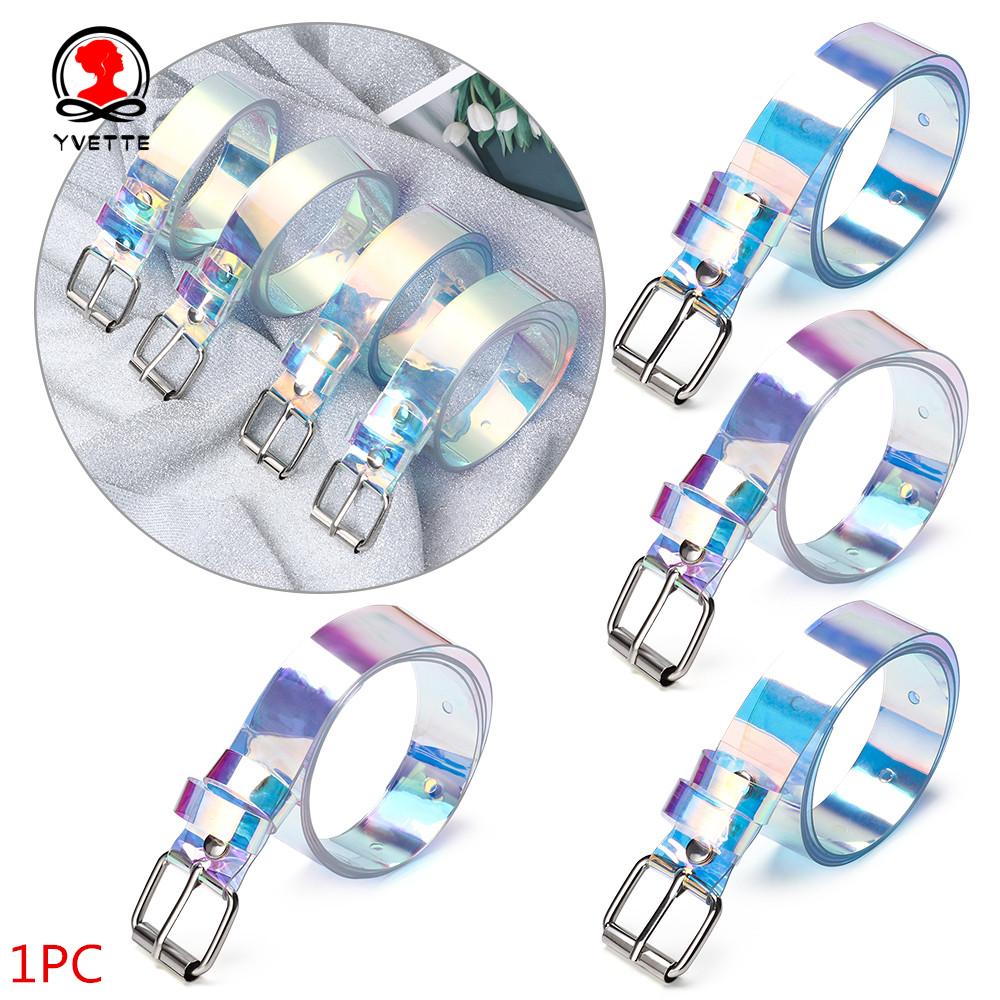 YVETTE Clear Punk Waist Belt Wide Color Focus Waist Strap Women Pin Buckle Fashion Laser Holographic Rainbow Waistband