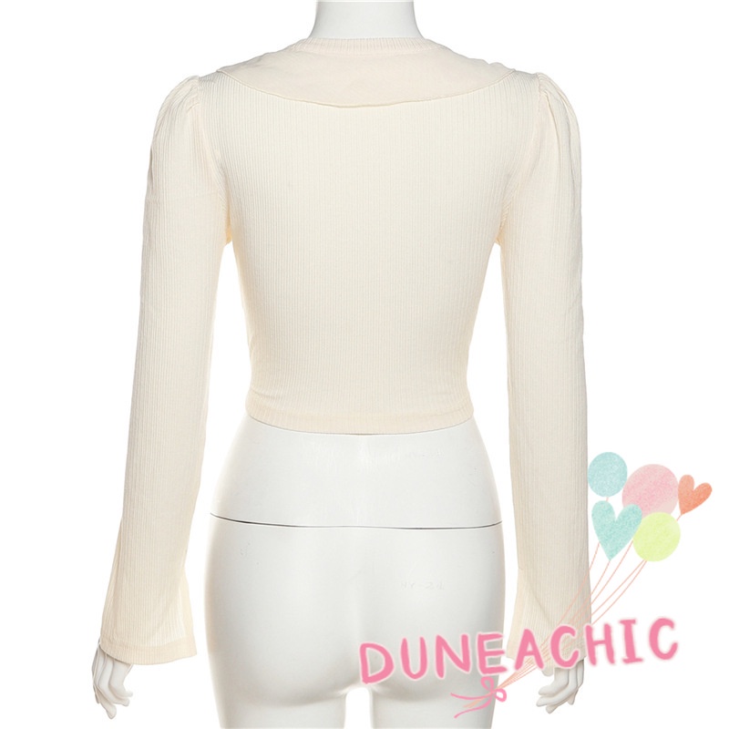 DUNEA Áo Croptop Tay Dài Phối Bèo Thời Trang Quyến Rũ Cho Nữ