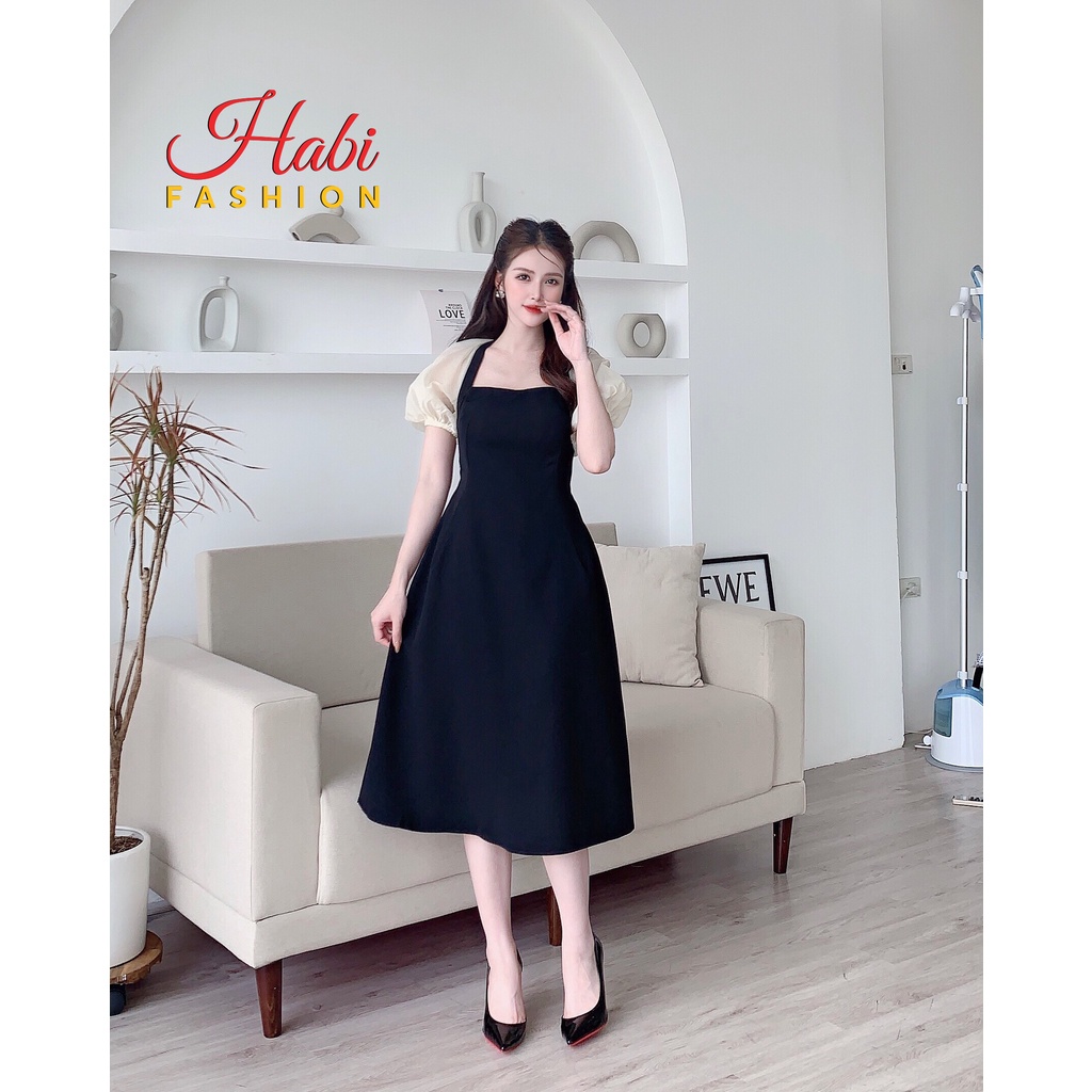 Váy đầm thiết kế tay tơ bồng nhẹ ôm eo tôn dáng tiểu thư chất đẹp 2 lớp