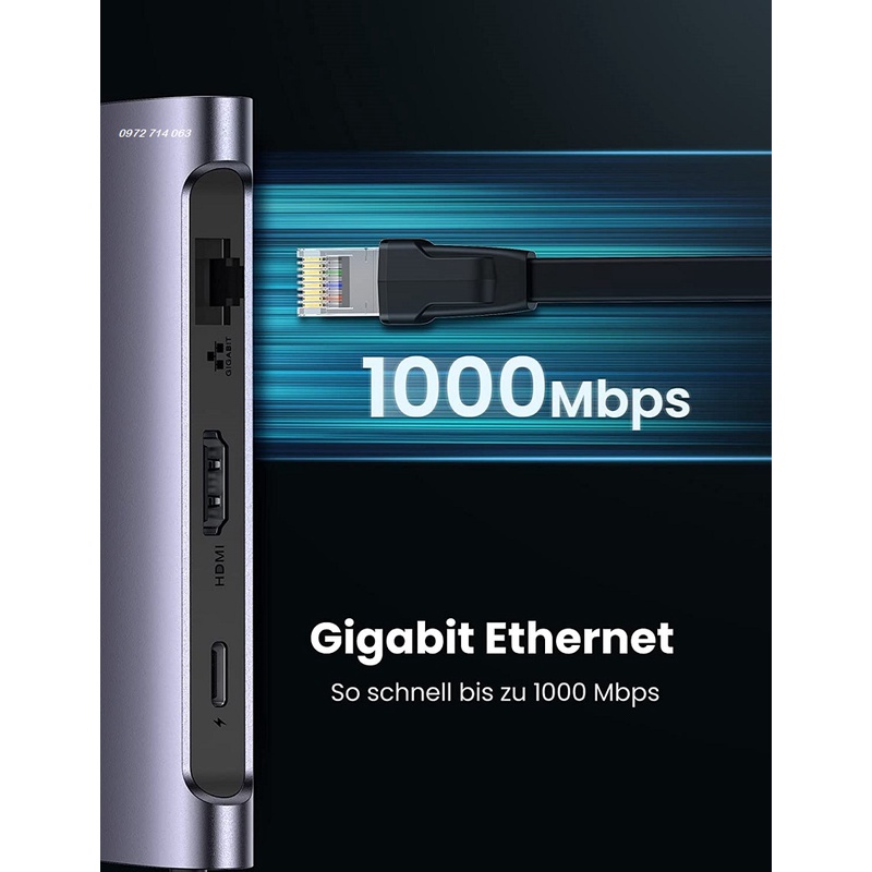 50852 Cáp Chuyển USB Type C Sang 2USB 3.0+HDMI 4K30HZ+SD+TF+PD+RJ45 Ugreen