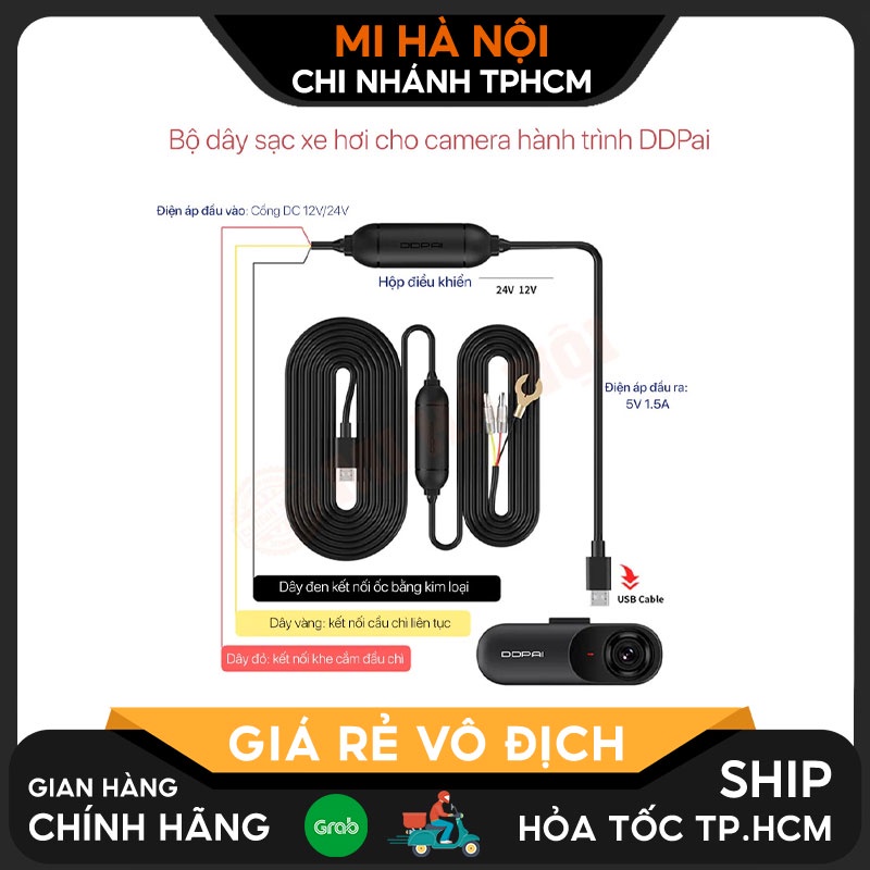 Bộ dây nguồn Hardwire Kit giám sát bãi đậu xe cho camera hành trình DDPai Mini/Mini 5/N3/Z40