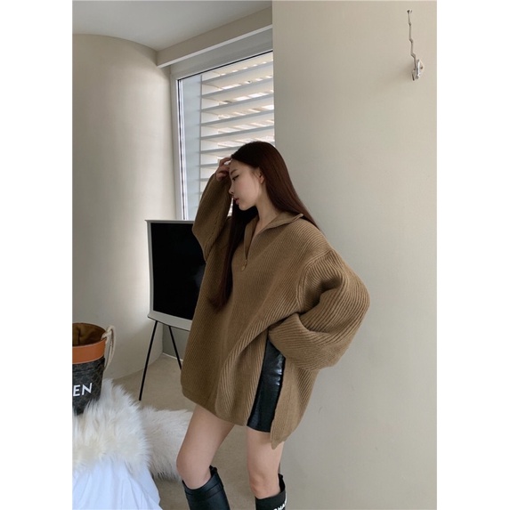 ÁO LEN OVERSIZE CỔ POLO KÉO KHOÁ