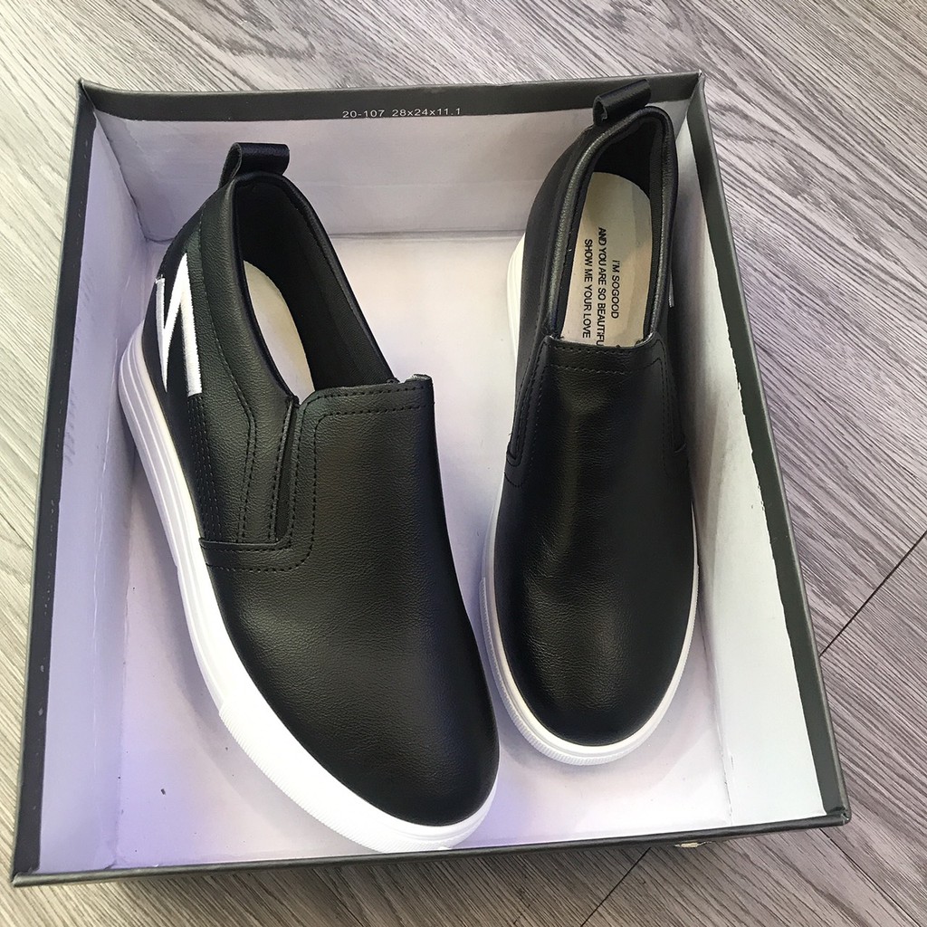 [Ảnh Thật] Slipon Giày độn đế xuồng bên trong 6cm da lì