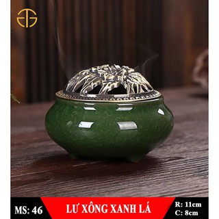 LƯ XÔNG TRẦM GỐM SỨ MÀU XANH LÁ (có lót bạc) - TẶNG 10 NỤ TRẦM HƯƠNG