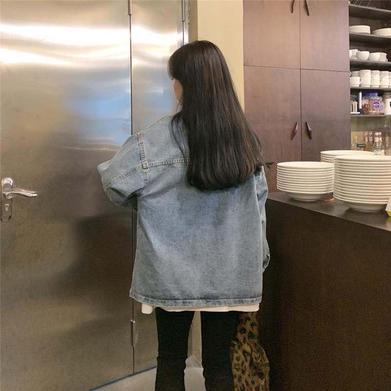 Áo Khoác Denim Tay Dài Dáng Rộng Phong Cách Hàn Quốc Thời Trang Xuân Thu Cho Nữ