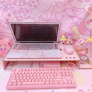 Hộp gỗ màu hồng xinh xắn đựng laptop cỡ lớn để bàn tiện dụng