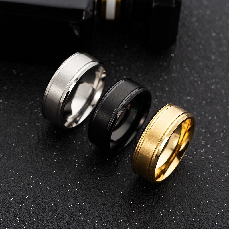 Nhẫn thép không gỉ grand new matt, nhẫn nam thép titan 8mm kiểu đơn giản.