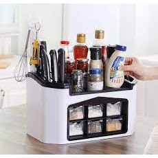 Kệ đựng gia vị 6 cốc có khe để cắm dao - Hộp đựng dụng cụ nhà bếp đa năng Việt Nhật màu pastel xinh xắn