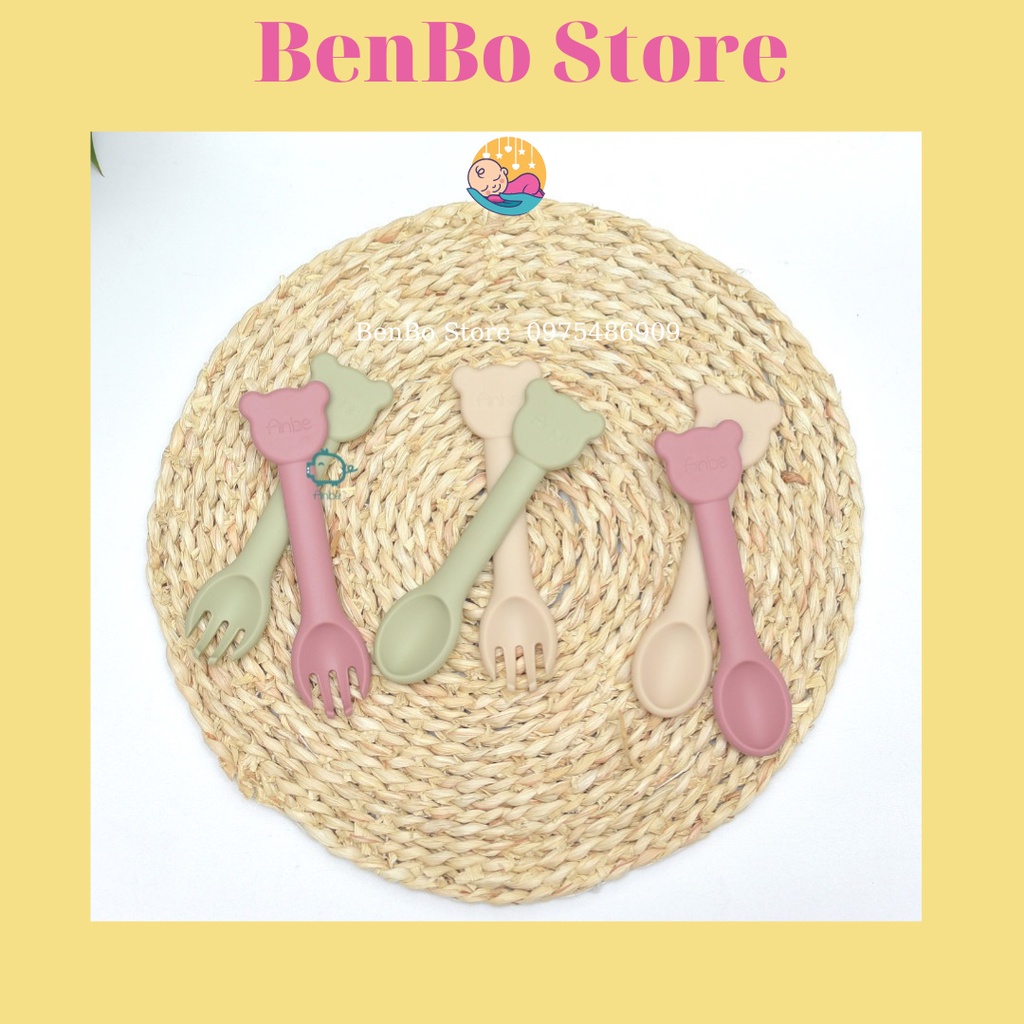 Thìa dĩa silicon cho bé tập ăn dặm kiểu Nhật BLW có kiểm định an toàn ANBE Việt Nam chính hãng TDA1