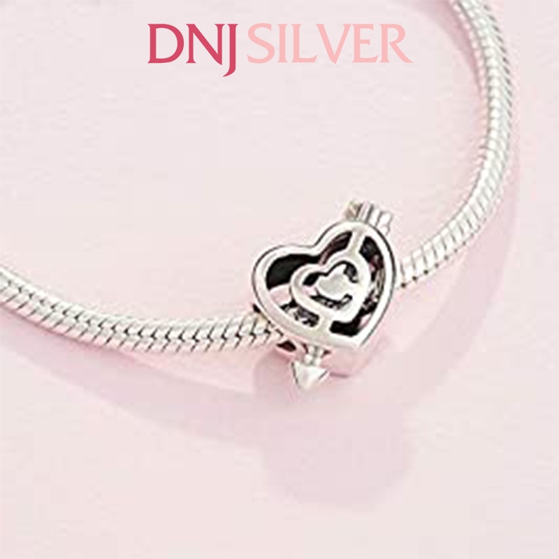 Charm bạc 925 cao cấp, hàng chuẩn bạc - Charm Openwork Heart Labyrinth &amp; Arrow thích hợp để mix vòng tay charm - DN258
