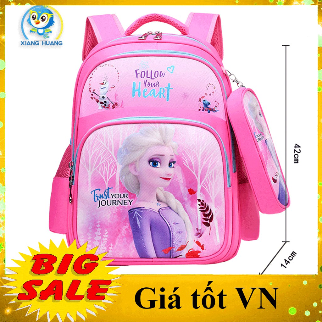 Balo cho bé gái đi học có túi ví đựng bút siêu đẹp, Cặp sách học sinh cấp 1, 2 chống thấm nước hình công chúa