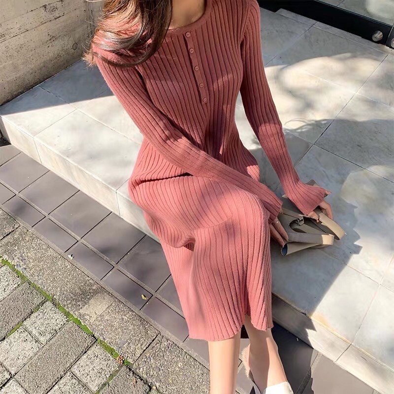 Váy Len Nữ ulzzang Hàn Quốc Dáng Suông Váy Len Dày Dặn Quảng Châu K5F2