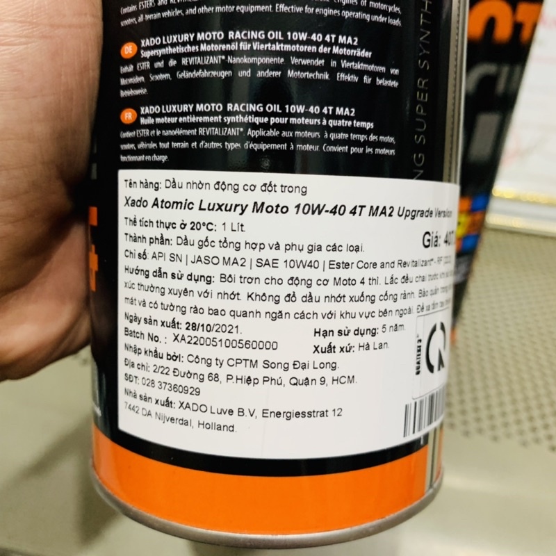 Combo Nhớt XADO LUXURY MOTO RACING OIL 4T 10W-40 Và Xado VitaFlush Súc Động Cơ Siêu Sạch