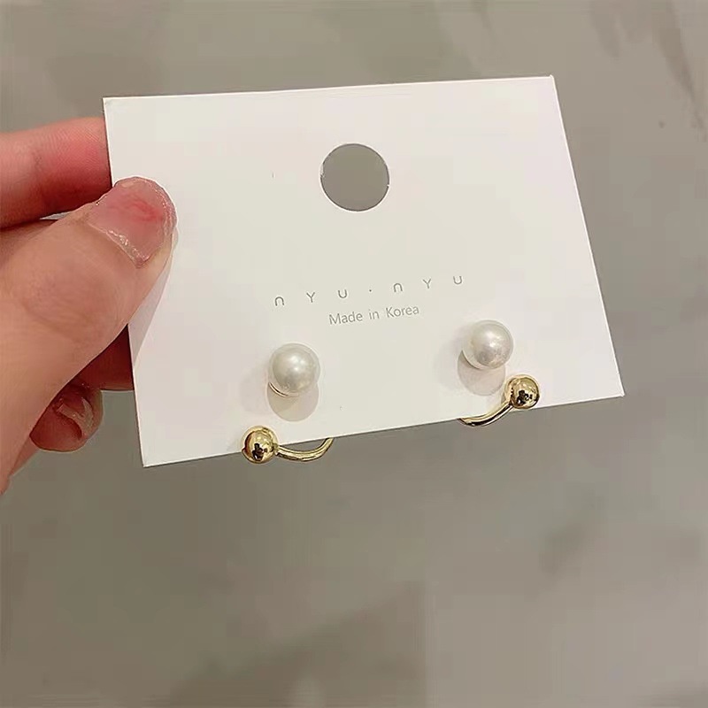 Bông tai 211016 đính ngọc trai phong cách Hồng Kông