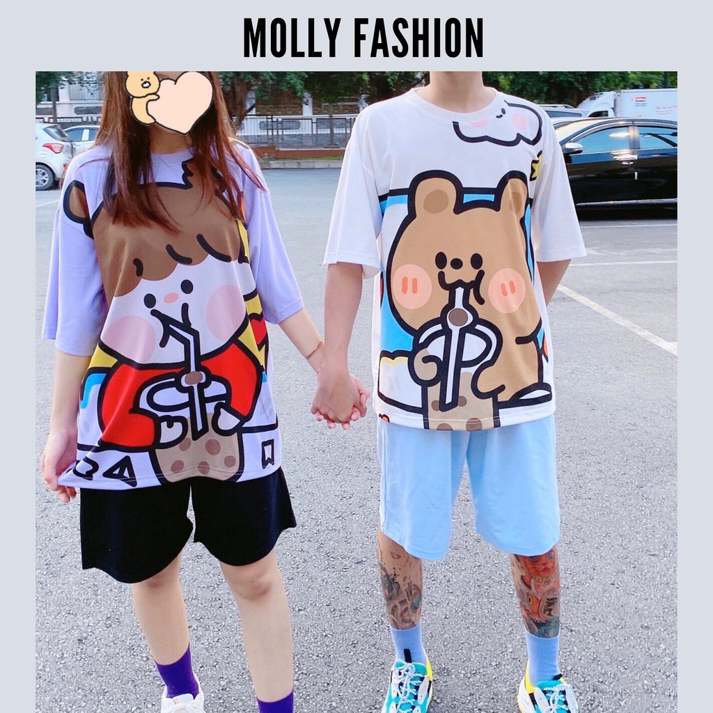 Đồ bộ hoạt hình form rộng Unisex BỘ TRÀ SỮA Freesize dành cho nam nữ Molly Fashion